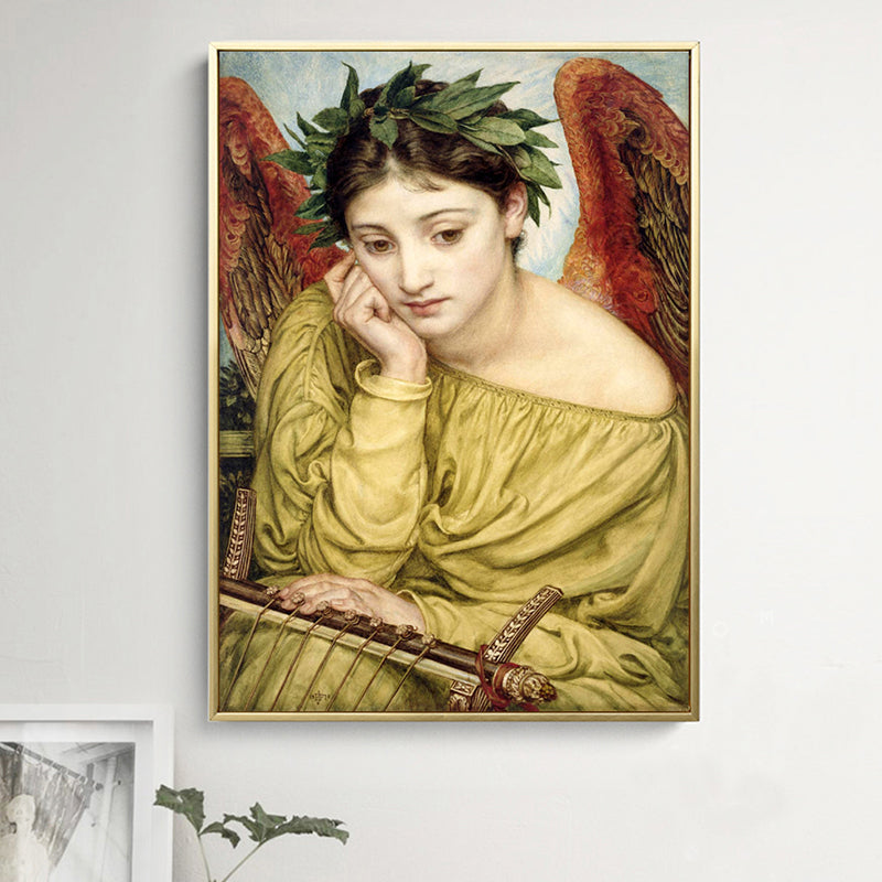 World Culture Style Teenagers Painting Thoughtful Maiden in Yellow Wall Art Decor