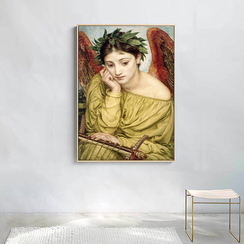 World Culture Style Teenagers Painting Thoughtful Maiden in Yellow Wall Art Decor