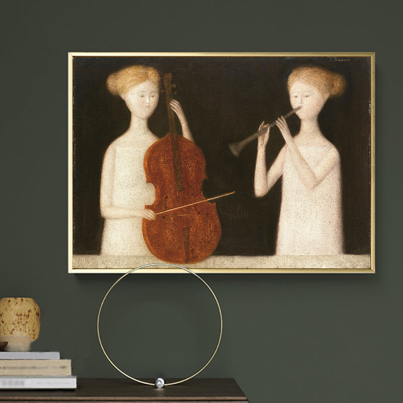 Canvas Brown Painting Modern Style Maiden and Musical Instruments Wall Art Decor