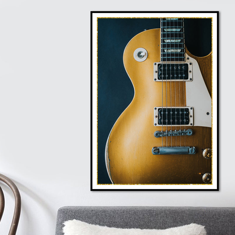 Music Guitar Art Print Minimalism Textured Wrapped Canvas in Yellow for Living Room