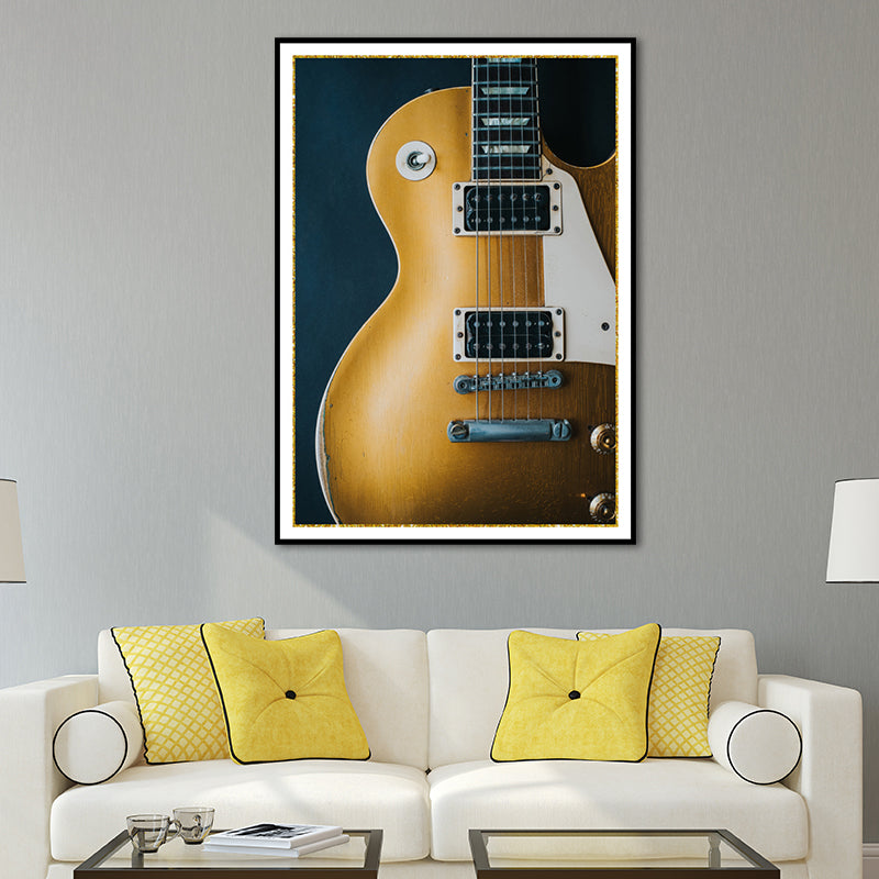 Music Guitar Art Print Minimalism Textured Wrapped Canvas in Yellow for Living Room