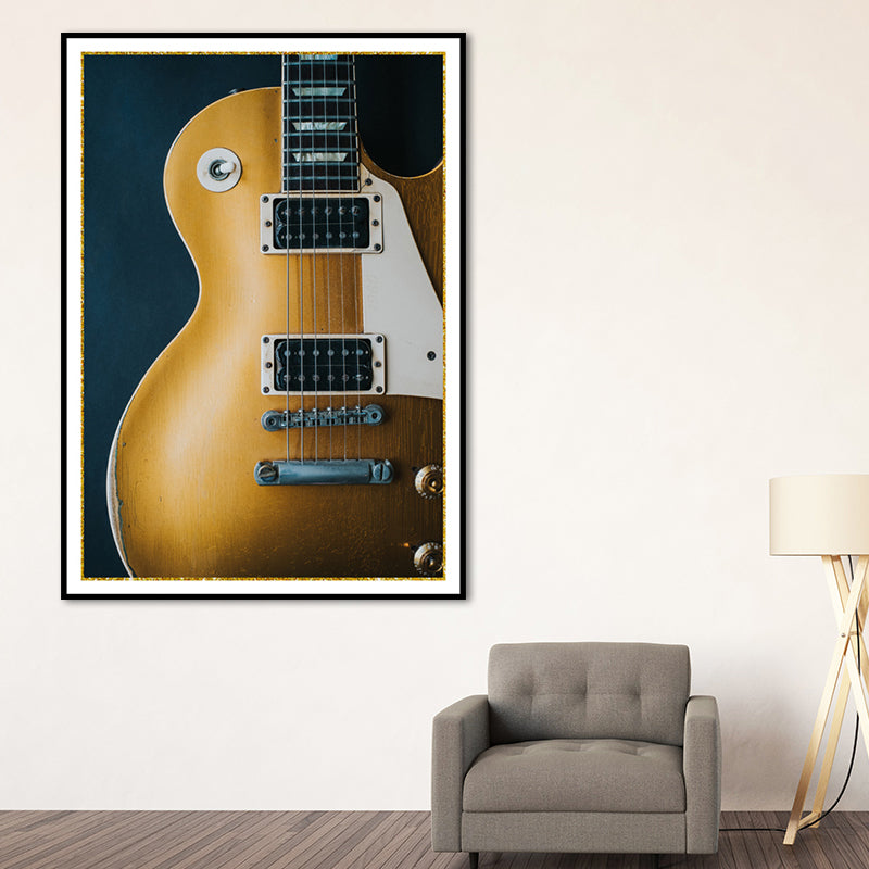 Music Guitar Art Print Minimalism Textured Wrapped Canvas in Yellow for Living Room