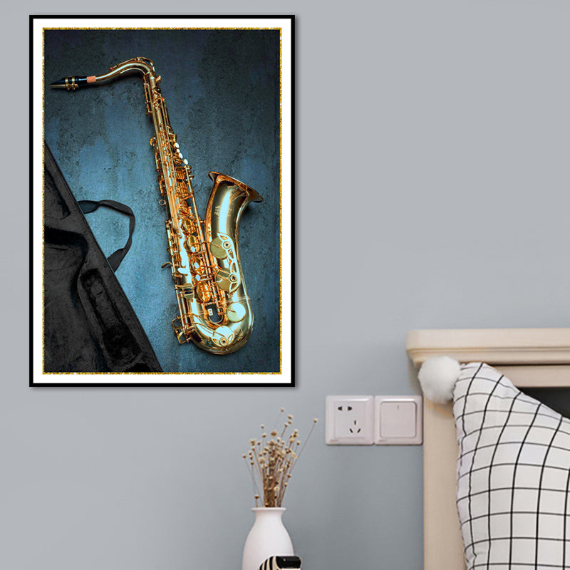 Modernist Canvas Art Blue Saxophone Wall Decor for Parlor, Multiple Size Available