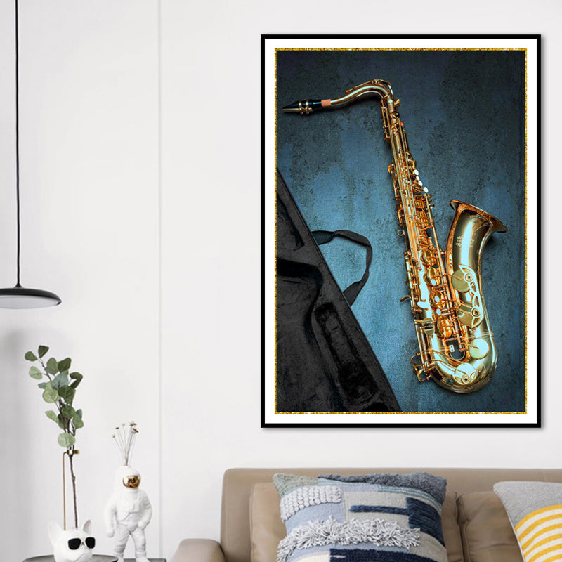 Modernist Canvas Art Blue Saxophone Wall Decor for Parlor, Multiple Size Available