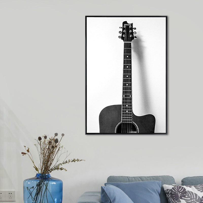 Minimalist Guitar Paintings Grey Decorative Canvas Wall Art for Bedroom, Multiple Sizes