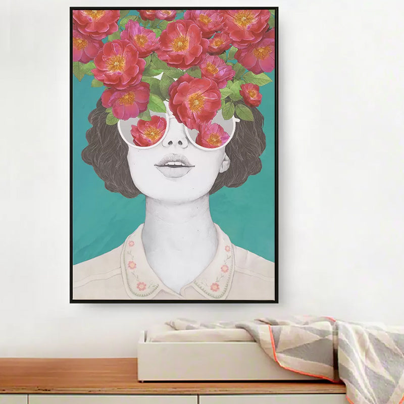 Pastel Color Young Women Canvas Glam Style Textured Wall Art Decor for Girls Room