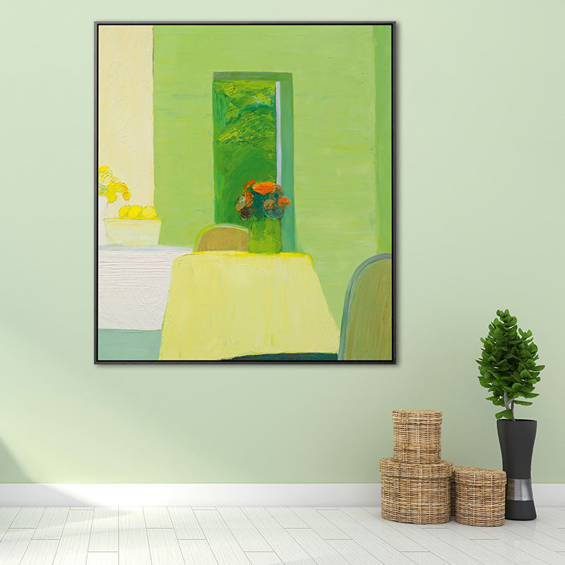 Green Flower Pot Painting Textured Wall Art Decor for Living Room, Multiple Sizes