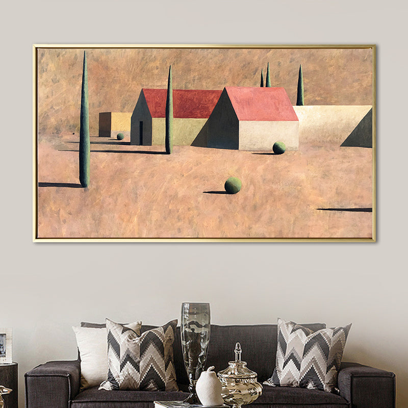 Small Bungalow Wall Decor Brown Canvas Painting Textured, Multiple Sizes Options