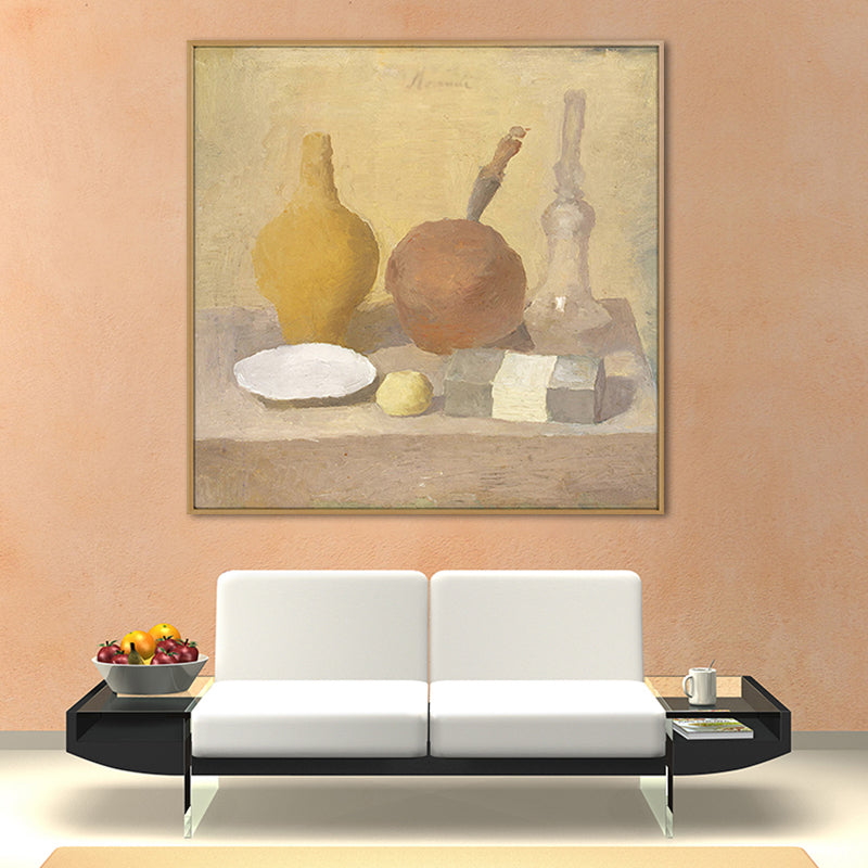 Traditional Style Painting Brown Desk and Tableware Wall Art Print, Multiple Sizes