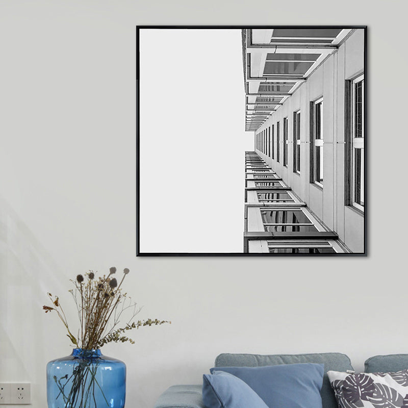 Grey Modernist Canvas Wall Art Creative Building Square Painting Decor for Sleeping Room