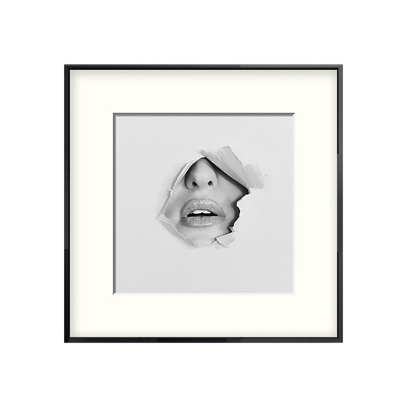 Mouth and Nose Wall Art Decorative Modernism for Bedroom Square Canvas Print in Grey