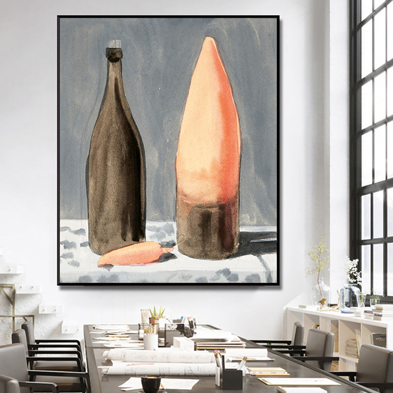 Traditional Style Wine Bottle Canvas Brown Dinner Table Oil Painting Wall Art Print