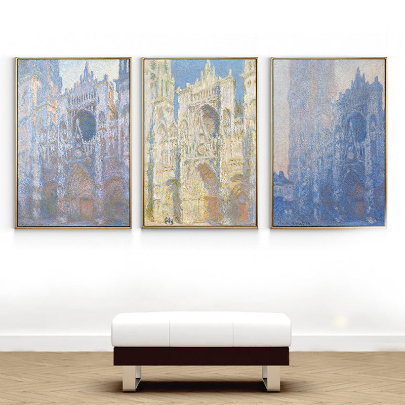 Monet Rouen Cathedral Wall Art Traditional Textured Canvas Print in Pastel Color