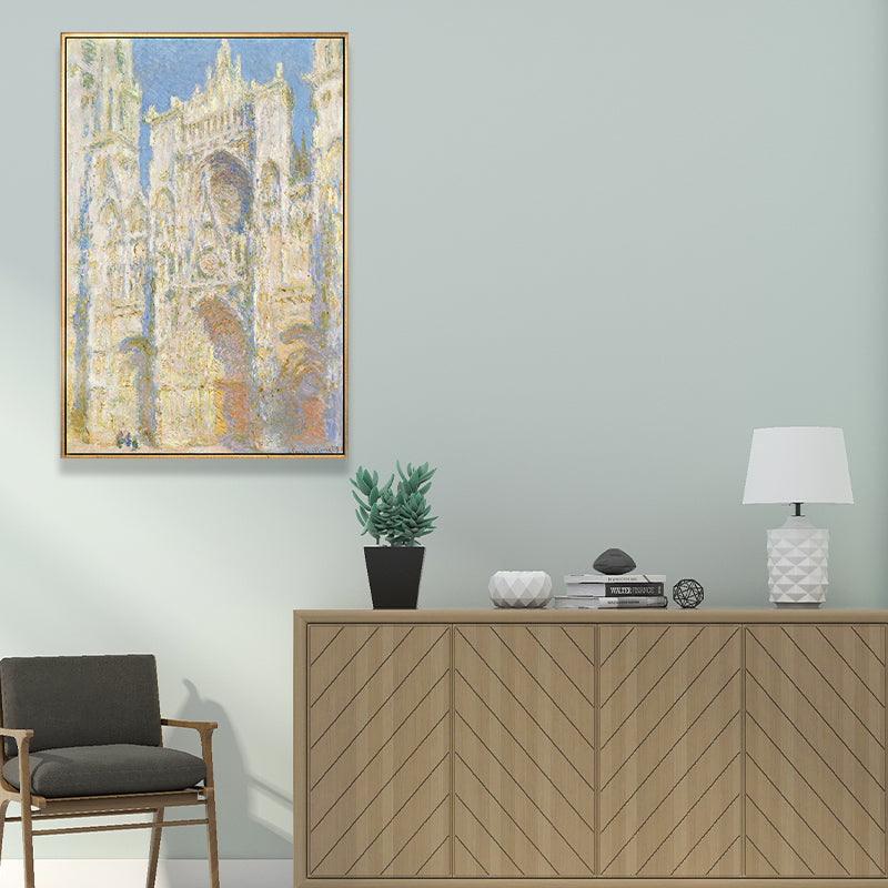 Monet Rouen Cathedral Wall Art Traditional Textured Canvas Print in Pastel Color