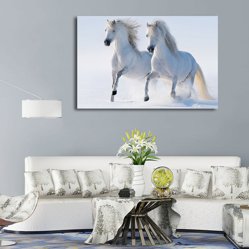 Modern Style Horse Print Canvas Pastel Color Textured Surface Wall Art Decor for Home