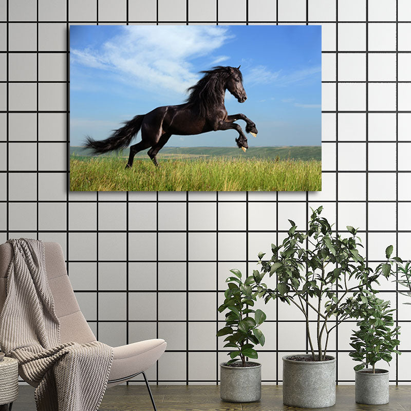 Modern Style Horse Print Canvas Pastel Color Textured Surface Wall Art Decor for Home