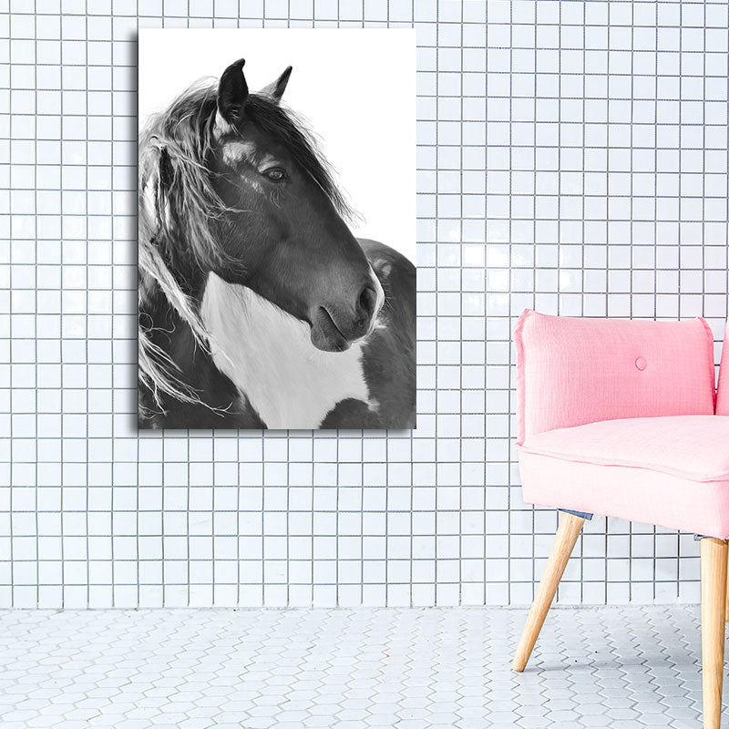 Photographs Horse Canvas Wall Art for Living Room, Black and White, Textured Surface