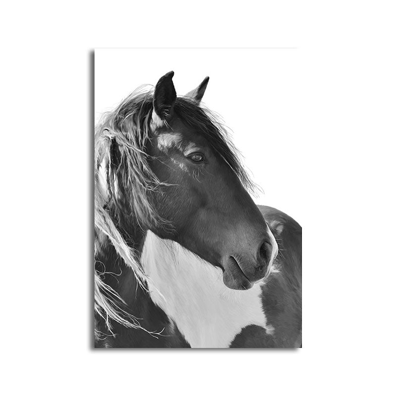 Photographs Horse Canvas Wall Art for Living Room, Black and White, Textured Surface