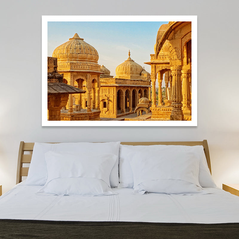 Architecture Dome Houses Canvas Art Global Inspired Textured Wall Decoration in Yellow