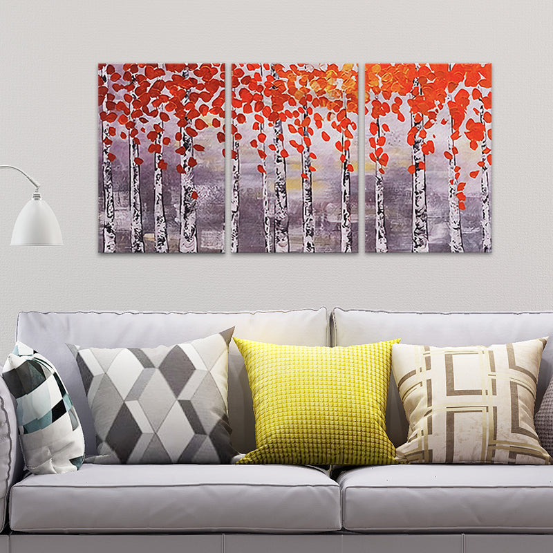 Multi-Piece Maple Trees Painting Canvas Traditional Wall Art Print for Family Room