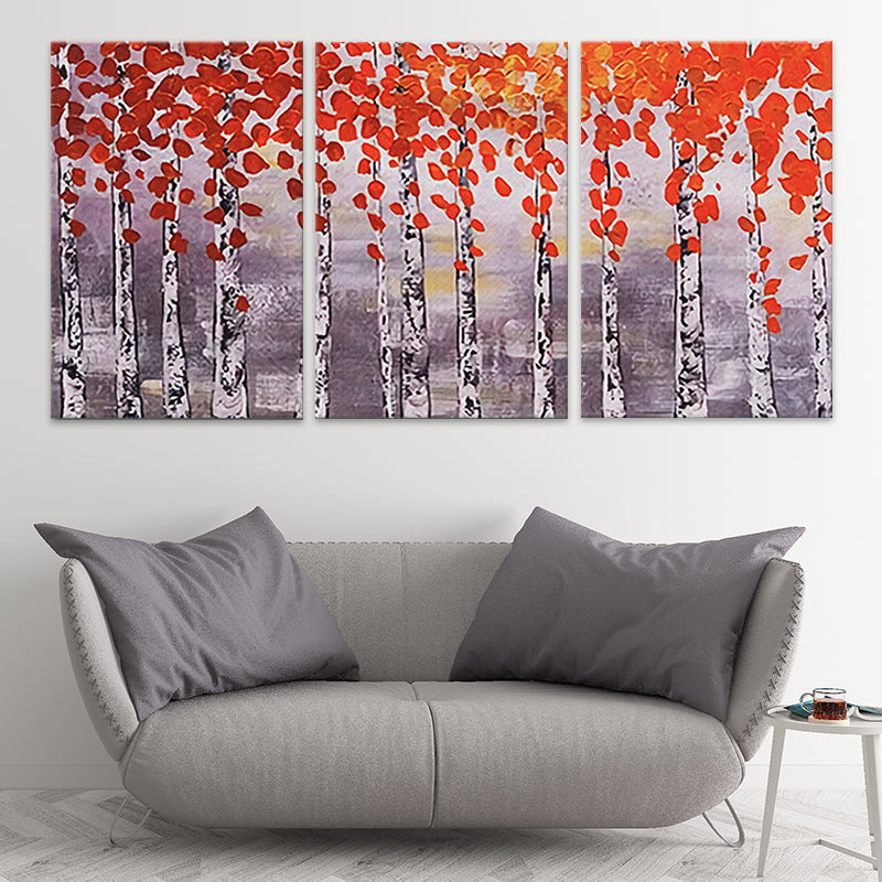 Multi-Piece Maple Trees Painting Canvas Traditional Wall Art Print for Family Room