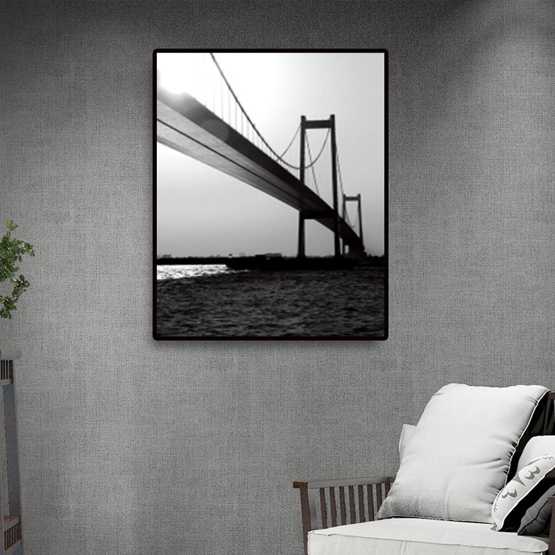 Sea Bridge Canvas Wall Art Nostalgic Stunning Scenery Wall Decor in Dark Color for Room