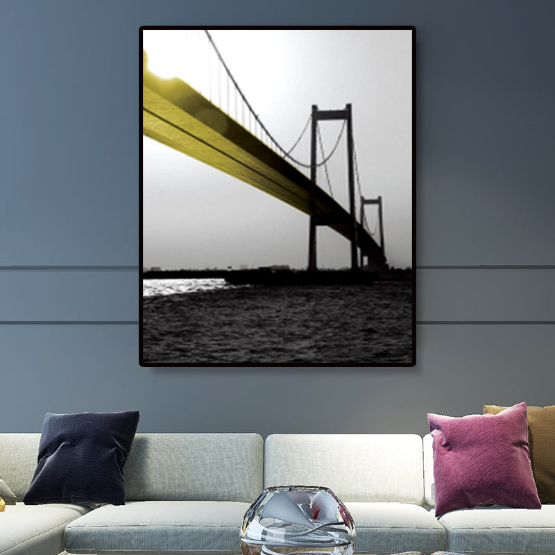 Sea Bridge Canvas Wall Art Nostalgic Stunning Scenery Wall Decor in Dark Color for Room