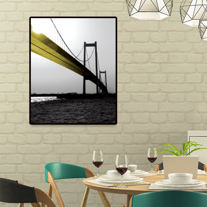 Sea Bridge Canvas Wall Art Nostalgic Stunning Scenery Wall Decor in Dark Color for Room