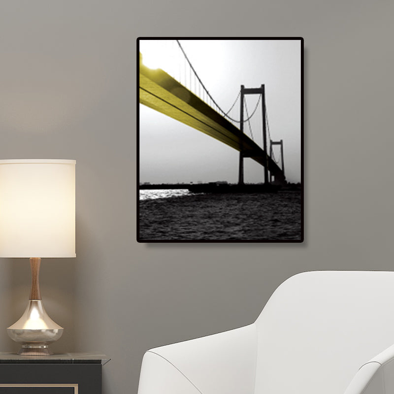 Sea Bridge Canvas Wall Art Nostalgic Stunning Scenery Wall Decor in Dark Color for Room