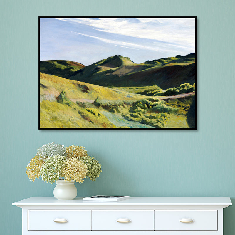 Green Summer Mountain Landscape Art Print Textured Contemporary Living Room Painting