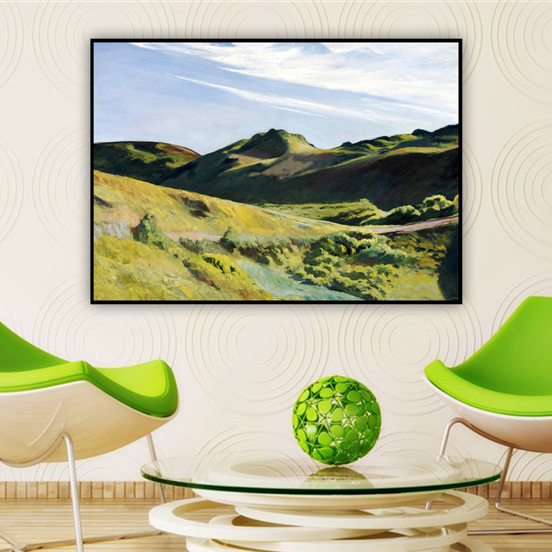 Green Summer Mountain Landscape Art Print Textured Contemporary Living Room Painting