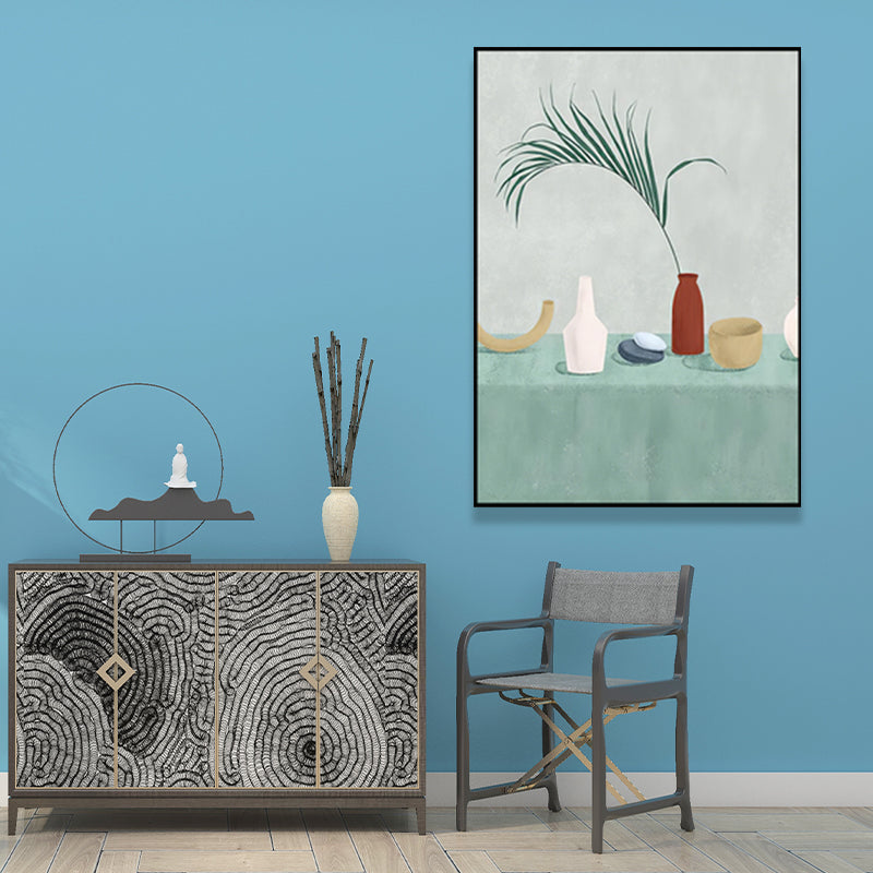 Scandinavian Still Life Wall Decor Canvas Textured Green Canvas Art for Living Room