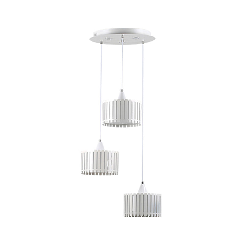 Slatted Cylinder Cluster Hanging Light Contemporary Metal LED White Ceiling Lamp for Dining Room