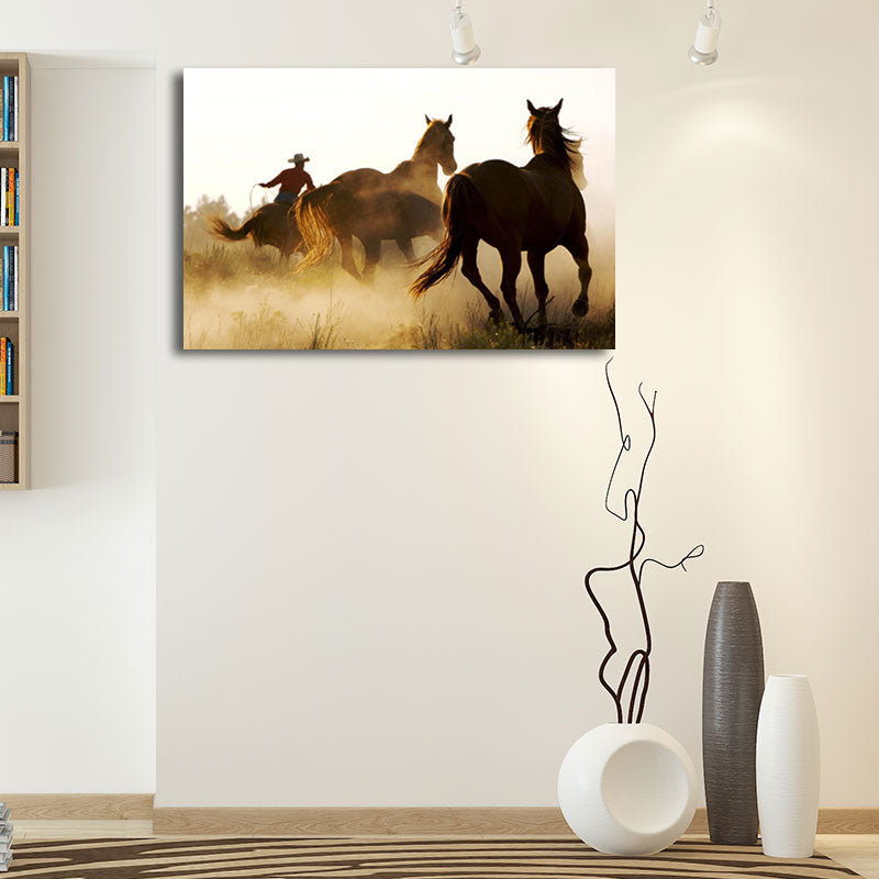 Gorgeous Steeds Canvas Art for Living Room Wild Animal Wall Decor in Pastel Color