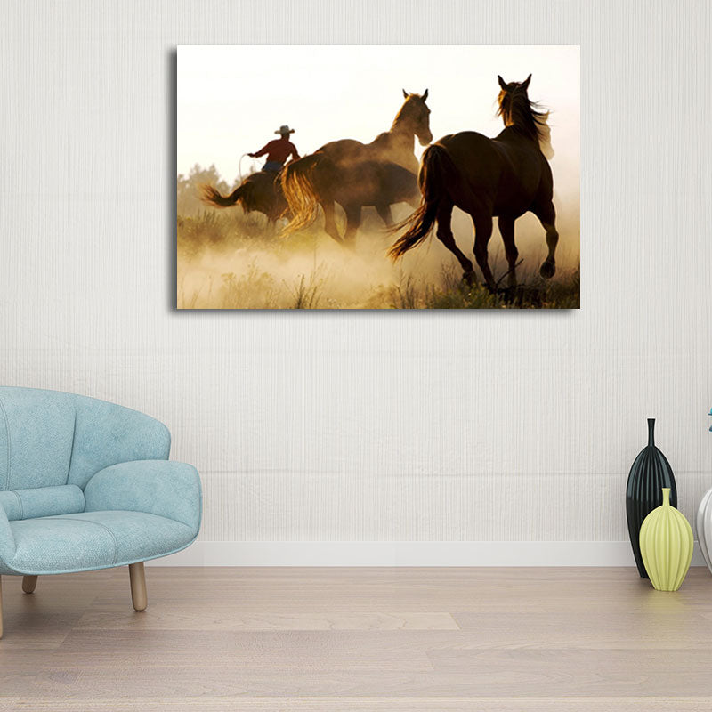 Gorgeous Steeds Canvas Art for Living Room Wild Animal Wall Decor in Pastel Color