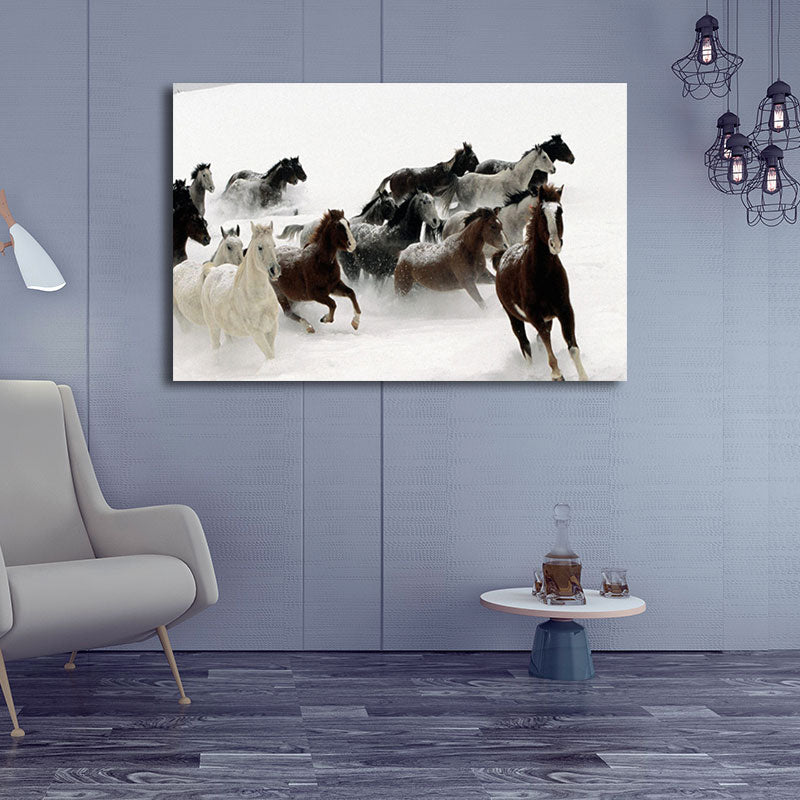 Gorgeous Steeds Canvas Art for Living Room Wild Animal Wall Decor in Pastel Color