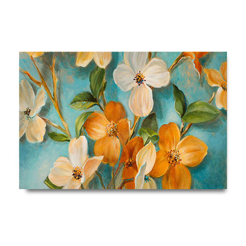 Orange-White Flower Blossom Painting Textured Farmhouse Living Room Wall Art Print