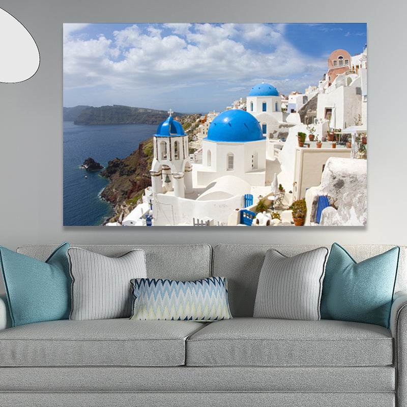 Modern Mediterranean Architecture Canvas Pastel Color Textured Wall Art Decor for Home