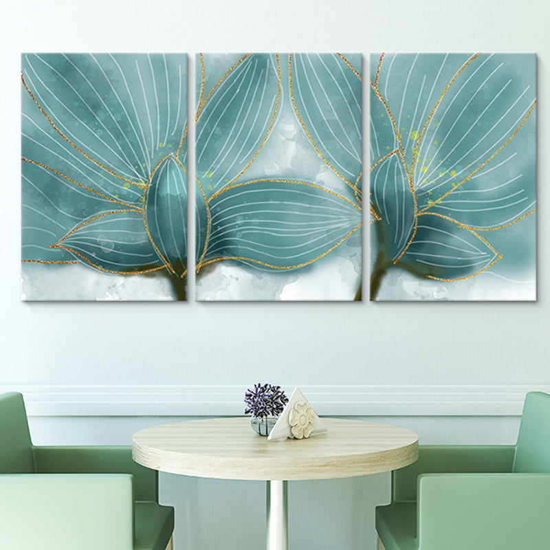 Petals Wall Art in Blue Modernist Style Canvas Print for Bedroom, Multi-Piece