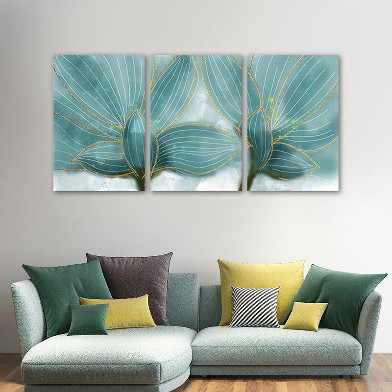 Petals Wall Art in Blue Modernist Style Canvas Print for Bedroom, Multi-Piece