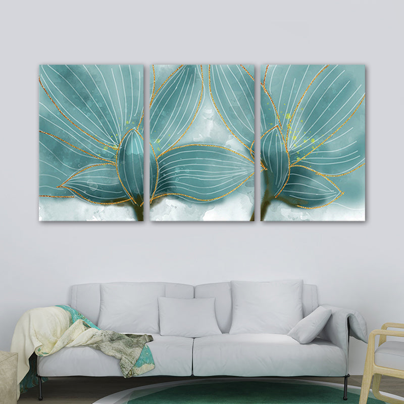 Petals Wall Art in Blue Modernist Style Canvas Print for Bedroom, Multi-Piece