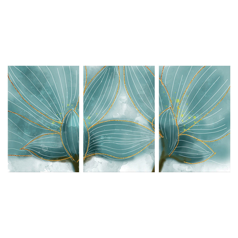 Petals Wall Art in Blue Modernist Style Canvas Print for Bedroom, Multi-Piece