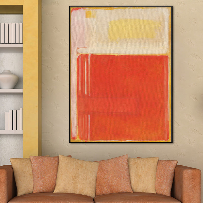 Simple Rectangle Pattern Wall Decor in Orange Modern Style Canvas for Dining Room