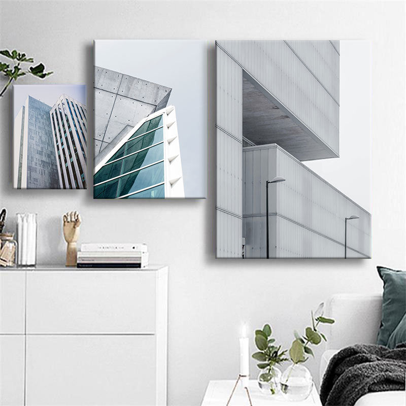 Modern Architecture Exterior View Canvas Print Pastel Color Guest Room Wall Art