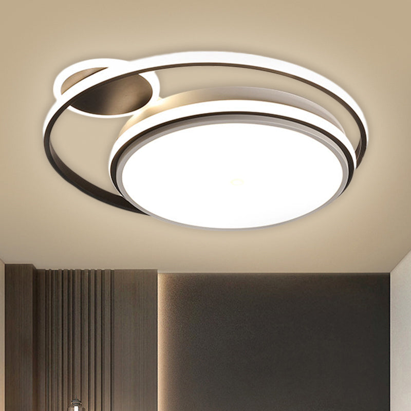 Round Shape Flush Mount Lamp Simplicity Metal 18"/21.5" Wide LED Black Ceiling Lighting, Warm/White Light