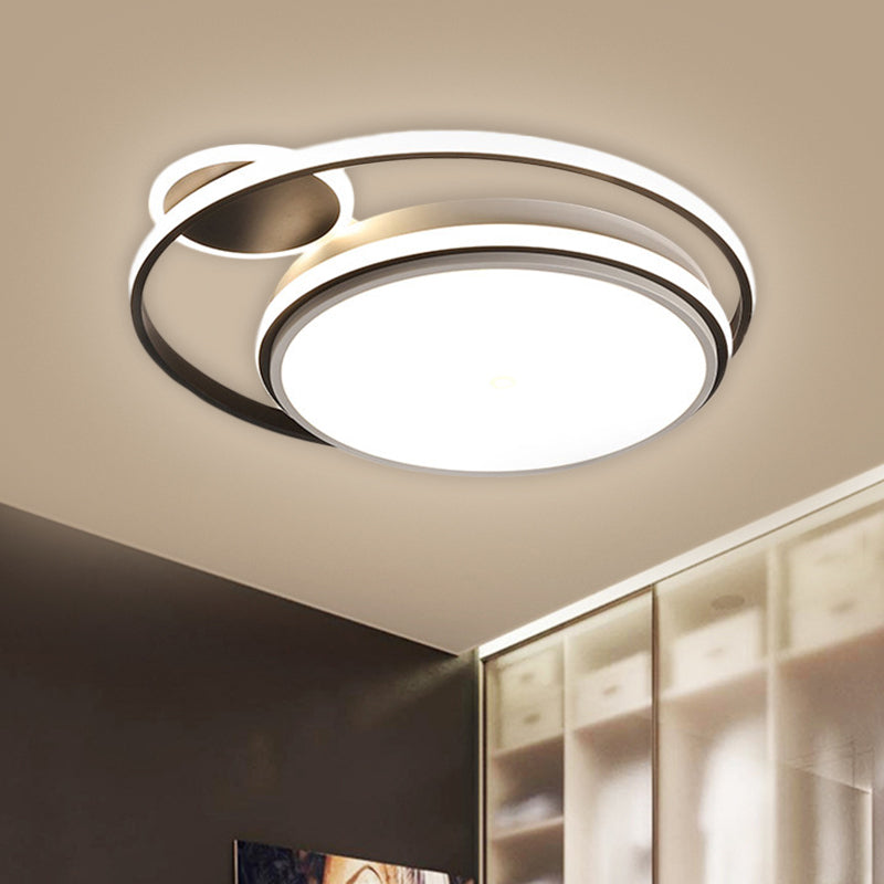 Round Shape Flush Mount Lamp Simplicity Metal 18"/21.5" Wide LED Black Ceiling Lighting, Warm/White Light