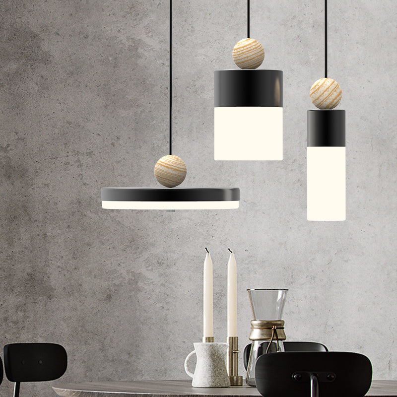 Cylindrical Metal Suspension Light Modernism LED Black Pendulum Light with Round/Linear Canopy