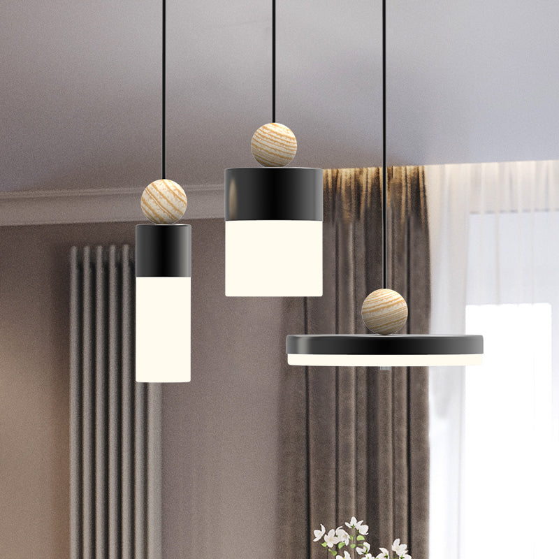 Cylindrical Metal Suspension Light Modernism LED Black Pendulum Light with Round/Linear Canopy