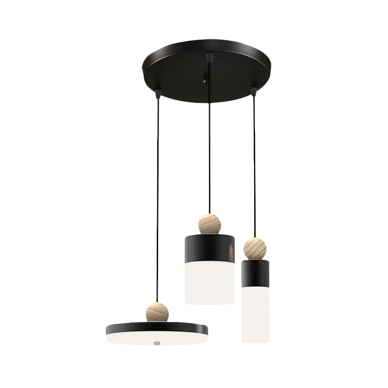 Cylindrical Metal Suspension Light Modernism LED Black Pendulum Light with Round/Linear Canopy