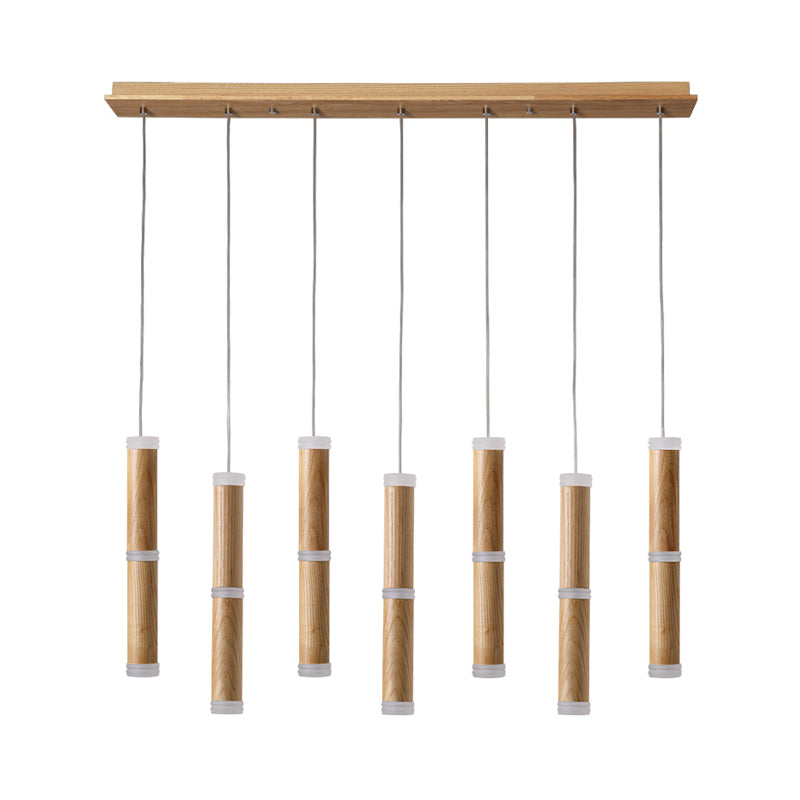 Micro Tube LED Pendant Light Contemplrary Wooden 7/9-Head Dining Room Cluster Ceiling Lamp in Warm/White Light